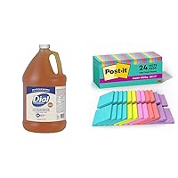 Dial Professional Gold Antibacterial Liquid Hand Soap, 1 Gallon Refill Bottle & Post-it Super Sticky Notes, 3x3 in, 24 Pads, 2x the Sticking Power, Supernova Neons, Bright Colors, Recyclable