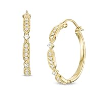 1/5 CT. T.W. Sim Diamond Vintage-Style Hoop Earrings For Womens & Girls In 10K Yellow Gold Plated With 925 Sterling Silver