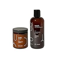 No. 1 Bathtime Bundle - Nourishing Mineral Bath Salts for Solo or Partner Bath Soaks (8 oz) + pH Balanced Gentle Body Wash and Bubble Bath with Omega 3 and Vitamin B3, B5, C, and E (12 oz)