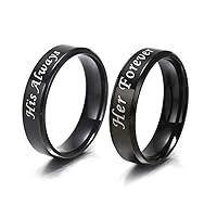 His Always/Her Forever Ring Black Stainless Steel Promise Rings Anniversary Engagement Bridal Wedding Band for Men Women