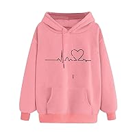 Hoodies For Teen Girls Cute Heart Print Hoodie 2023 Plus Size Drawstring Pullover Casual Graphic Hoodies Fall Clothes