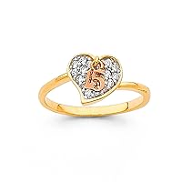 14k Yellow Rose Gold Heart 15 Quinceanera Ring CZ Quince Band 15 Love Charm Fancy Two Tone Size 6