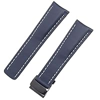 22mm 24mm Genuine Leather Black Brown Watchband for Breitling Men Watch Strap Deployment Clasp (Color : Blue, Size : 24mm)