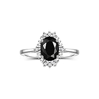 Ring showcasing a 7X5MM Oval Gemstone & Sparkling Diamonds - Exquisite Color Stone Jewelry for Women in Sterling Silver, Available in Sizes 5-10