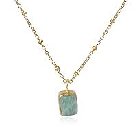 925 Sterling Silver Genuine Amazonite Peridot Rhodochrosite 18k Gold Plated Pendant Necklace for Women Minimalist Jewelry Statement Necklace for Women and Girls, Mothers Day Gift for Her