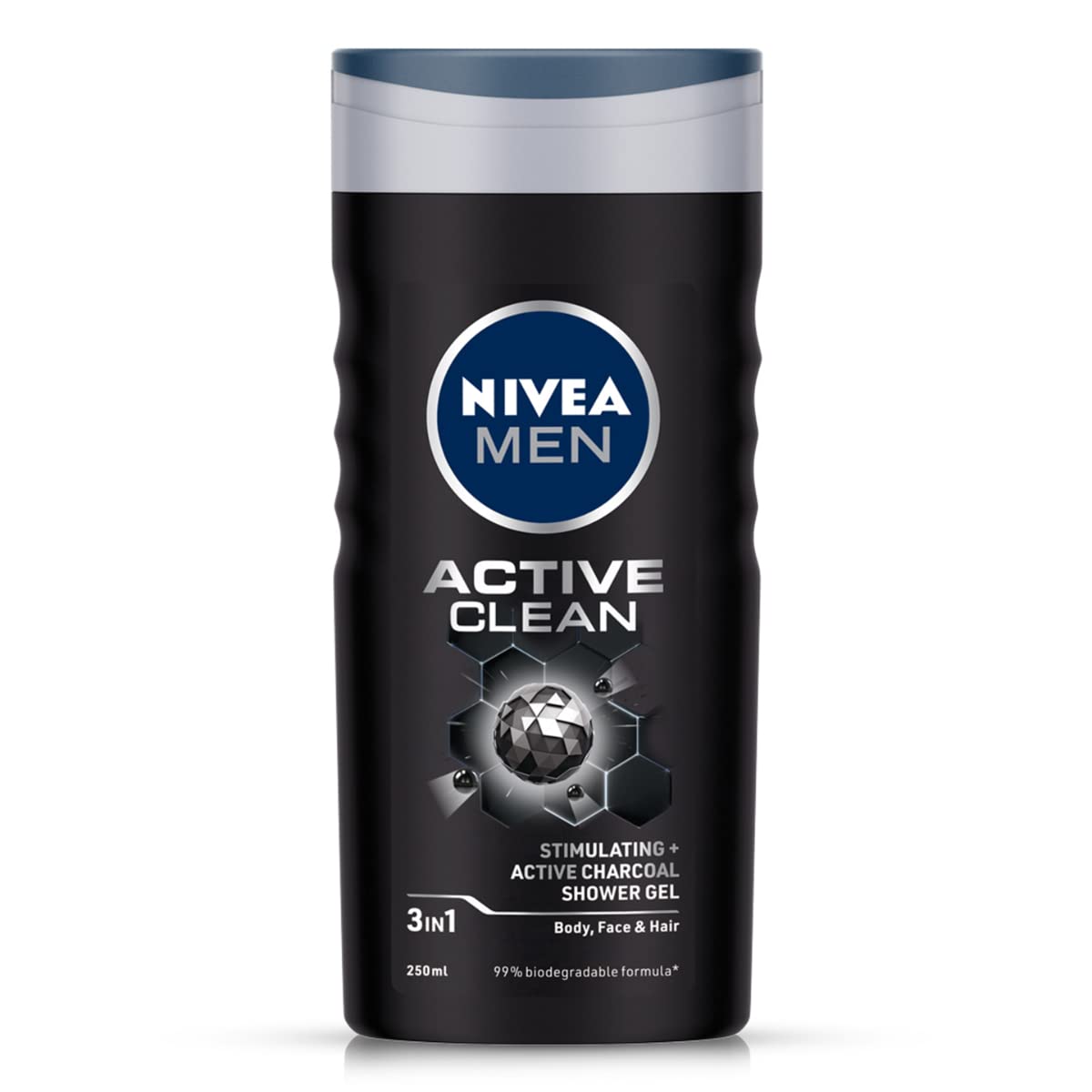 NIVEA MEN Hair, Face & Body Wash, Active Clean Shower Gel, 250ml