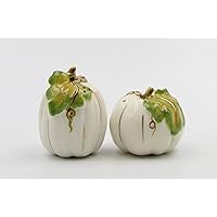 21036 White with Gold Ceramic Pumpkin Salt and Pepper Shaker