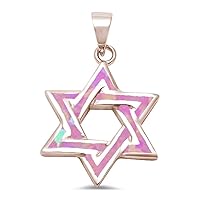 13843 Rose Gold Plated Pink Opal Star Of David Design .925 Sterling Silver Pendant