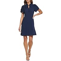 DKNY Women's Front Tie Ruffle Neckline Trapeze Dress