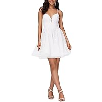 Women's Prom Homecoming Dresses A-Line Short/Mini V-Neck Tulle Lace with Applique