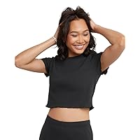 Hanes Womens Originals Rib Cropped Tee, Ribbed Crewneck Crop Top, Relaxed Cotton Tee