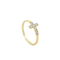 Solid 14K Yellow Gold Diamond Cross Ring with Natural .06 ct Diamonds, Timeless Faith Statement Stackable Ring, gifts for Women and Girls