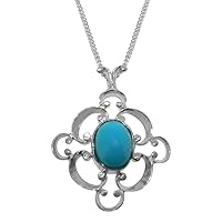 Solid 925 Sterling Silver Natural Turquoise Womens Pendant & Chain - Choice of Chain lengths