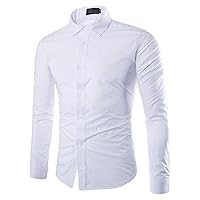 Men's Solid Color Button Down Shirts Casual Turn-Down Collar Slim Fit Shirts Classic Stylish Business Dress Shirts (White,3X-Large)