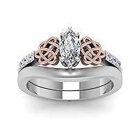 Choose Your Gemstone Celtic Knot Ring With Plain Band Set sterling silver Marquise Shape Wedding Ring Sets Matching Jewelry Wedding Jewelry Easy to Wear Gifts US Size 4 to 12