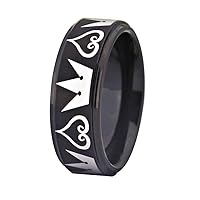 Cosplay Jewelry 8mm Black Step Kingdom Hearts & Crowns Design Ring Wedding Ring Engagement Ring-Free Inside Engraving