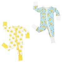 Little Sleepies Unisex Baby Zippy Bundle Set, 100% Bamboo Viscose Sleeper for Boys and Girls, Sunshine & Bananas, 12-18M