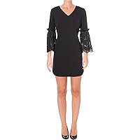 Tahari by Arthur S. Levine Women's Petite Size V Neck Shift Dress with Lace Bell Sleeve Details, Black, 6P