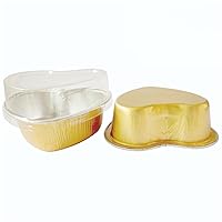 Heart Shaped Cake Pans with Lids,50pcs 3.4oz Aluminum Foil Mini Heart Shaped Cake Pans,Mini Dessert Cups with Lids, Muffin Liners Tins,Cupcake Baking Cups,Yellow