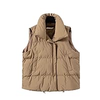 Women Stand Collar Zipper Sleeveless Warm Padded Vest Casual Thick Cropped Coats Outerwear