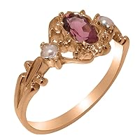 10k Rose Gold Natural Pink Tourmaline & Cultured Pearl Womens Trilogy Ring - Sizes 4 to 12 Available