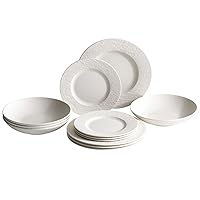 Villeroy & Boch Manufacture Rock Blanc 12-Piece Dinnerware Set, Service for 4, Plates & Bowls, Premium Porcelain, Made in Germany, White, Large