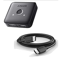 Anker HDMI Switch, 4K@60Hz Bi-Directional HDMI Switcher, 2 In 1 Out with Smooth Finish & Anker HDMI Cable 8K@60Hz, 6ft Ultra HD 4K@120Hz HDMI to HDMI Cord, 48 Gbps Certified Ultra High-Speed Durable C