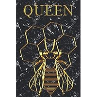 Queen: Gold Bee Honeycombs and Black Marble Print Effect 6
