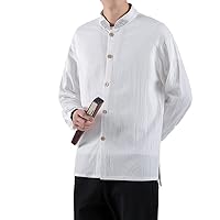 Chinese Men's Linen Stand Collar Long Sleeve Shirt Solid Color Versatile T-Shirt High Street Business Shirt Clothes