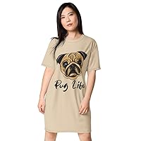 Pug Life T-Shirt Dress, Pug Lovers, Dog Lovers, Soft, Premium Stretch, Gifts for her