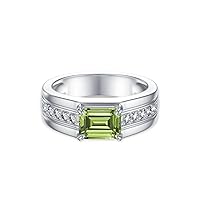 10K 14K 18K Gold 2 Carat Mens Gemstone Rings with Side Moissanite Emerald Cut Gemstone Engagement Rings For Men/Father/Husband