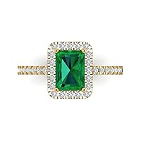 Clara Pucci 1.79ct Emerald Cut Solitaire with accent Simulated Green Emerald Designer Wedding Anniversary Bridal Ring 14k Yellow Gold