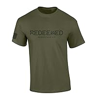 Mens Christian Shirt Redeemed Ephesians 1:7 Scripture American Flag Sleeve T-Shirt Graphic Tee