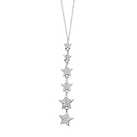 925 Sterling Silver Rhodium Plated 6 Graduated CZ Cubic Zirconia Simulated Diamond Star Necklace 18 Inch Jewelry for Women