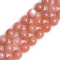 Gem-Inside 12mm Natural Stone Rainbow Orange Moonstone Gemstone Round Loose Beads for Jewelry Making 15