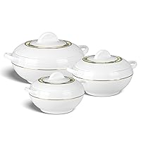 Ambiente Food Warmer Hot Pot Set Of Insulated Casseroles 1.2 1.6 And 2.5 Litre (White)