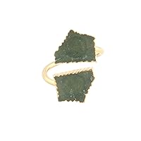 Guntaas Gems Unique Look Green Strawberry Quartz Open Ring Brass Gold Plated Fancy Handmade Gemstone Adjustable Ring