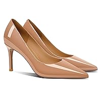Womens Pumps High Heels 3.1 Inch Stiletto Pointed Closed Toe Slip On Heels Leather Pumps Comfortable Dressy Classic Office Wear Dress Shoes