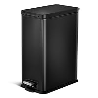 Home Zone Living 8 Gallon Kitchen Trash Can, Stainless Steel, Step Pedal, 30 Liter, Black