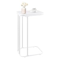 C Shaped End Table, 27 inches High Small Side Table for Couch Sofa Bed, Tall Tv Tray Table for Living Room, Bedroom, Metal Frame, White