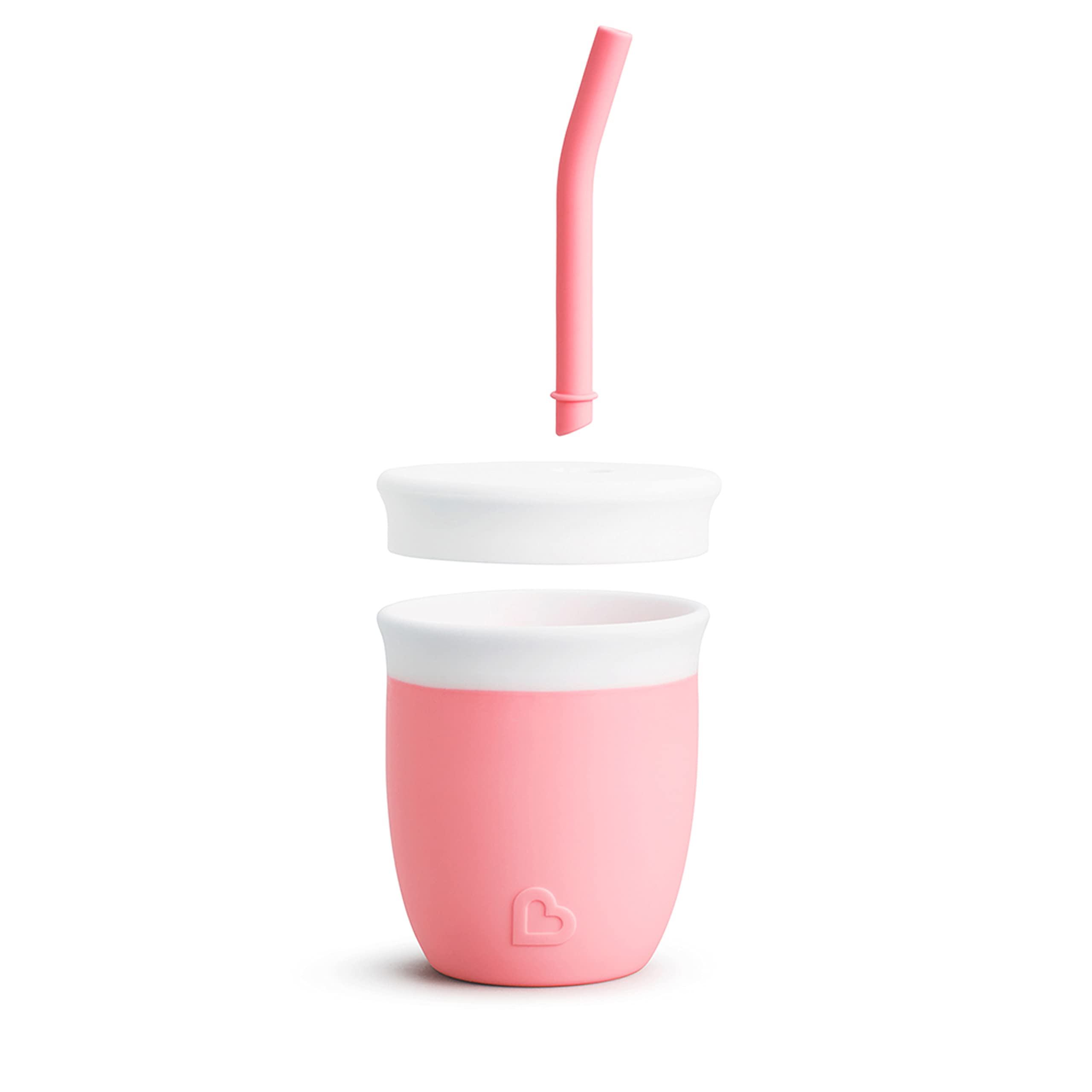 Munchkin C’est Silicone! Open Training Cup with Straw for Babies and Toddlers 6 Months+, 4 Ounce, 1 Pack, Coral