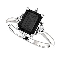 Love Band 2 CT Astra Emerald Cut Black Diamond Engagement Ring Platinum, Starlight Black Onyx Ring, Moon Star Ring, Galaxy Celestial Black Ring, Classic Ring For Her