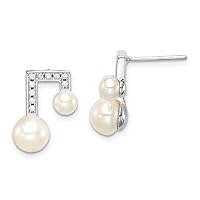 925 Sterling Silver Rhod Plat 6 7mm White Button Freshwater Cultured Pearl CZ Cubic Zirconia Simulated Diamond Earrings Mea Measures 15.25x12.1mm Wide Jewelry for Women