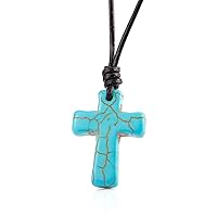 Stone Cross Pendant Adjustable Leather Necklace Gift for Valentine's Day