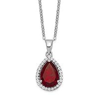 925 Sterling Silver Spring Ring Polished Garnet and CZ Cubic Zirconia Simulated Diamond Necklace 18 Inch Jewelry for Women