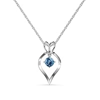Blue Topaz Royal Heart Pendant Necklace 0.50 ct 14K Gold