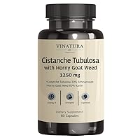 VINATURA Cistanche with Horny Goat Weed 1250mg, 60% Icariin Premium Extract for Energy, Strength, Endurance, Cognitive *USA Made and Tested* - 60 Capsules Supplements