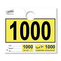 Versa-Tags 1000 Yellow Car Dealer Service Hang Tags Service Dispatch Numbers, Service Department Numbered Key Tags for Mechanic Repair Shop 3 Part Key Ring - Yellow (1000-1999)
