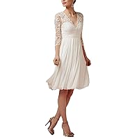 A-Line Simple Wedding Dress V Neck Long Sleeve Tea Length Tulle Bridal Suits Bridal Gowns 2024
