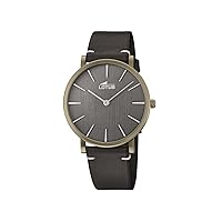 Lotus Men's Watch 18783/4 Outlet Brown Stainless Steel Case Black Leather Strap, gray, stripes